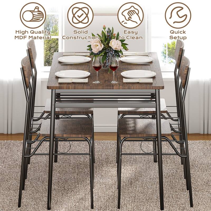 7-Piece Dining Table Set for 6, 43.3'' Kitchen Table and Wood Chairs with Storage and Backrest