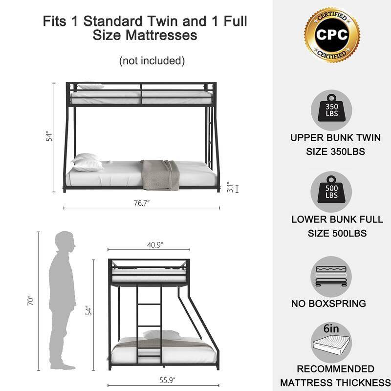 Heavy Duty Twin Over Full Bunk Bed with Safety Guardrails, Perfect for Kids and Teens