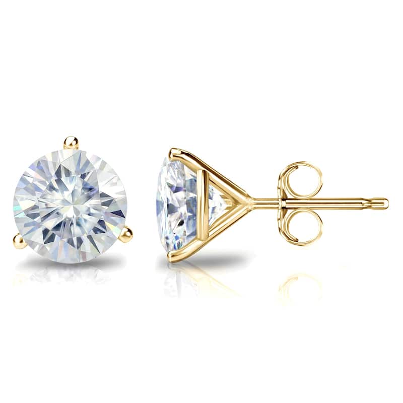 Auriya 4ctw Round Moissanite Stud Earrings 14k Gold Martini-set - 8.2 mm - Yellow