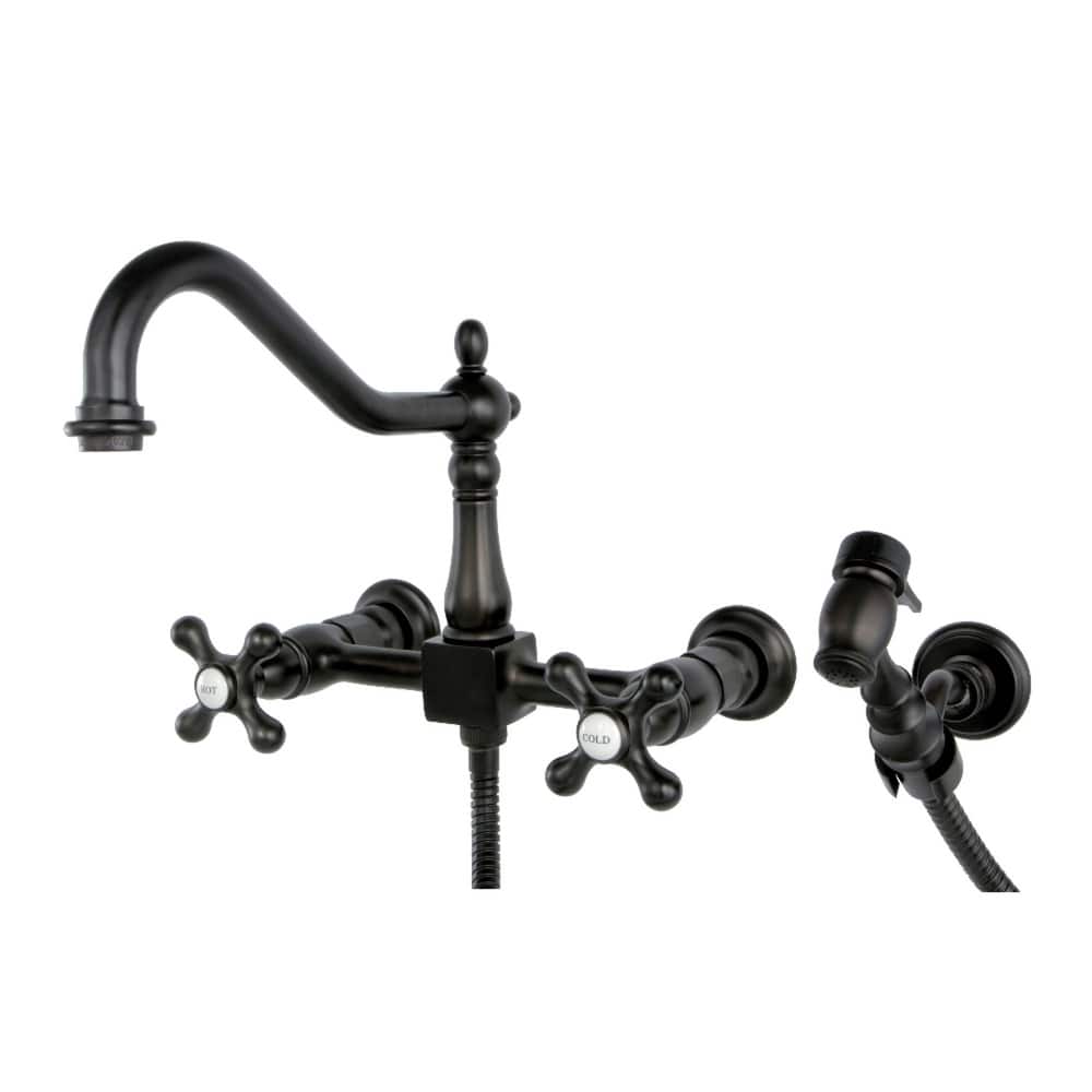 Heritage Two-Handle Wall Mount Bridge Kitchen Faucet with Brass Sprayer