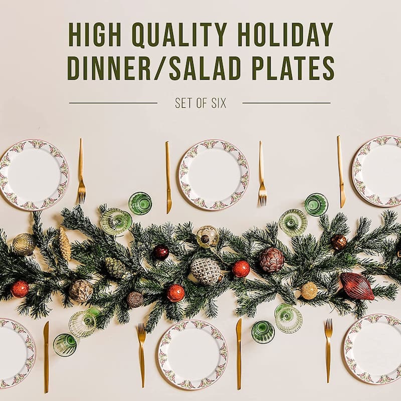 American Atelier Set of 6 Bargello Holiday Themed Plates - 10 Inch