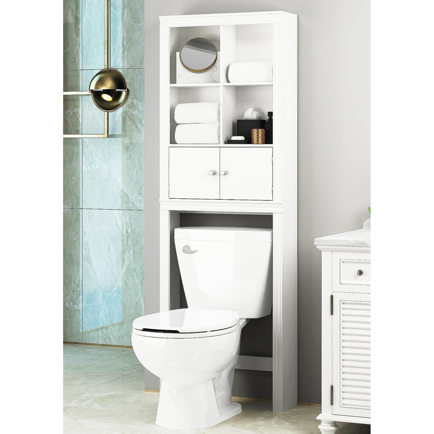 Spirich Home Bathroom Shelf Over The Toilet with 4 Cubbies, Bathroom  Cabinet Organizer Over Toilet, Space Saver Cabinet Storage - Bed Bath &  Beyond - 31672997