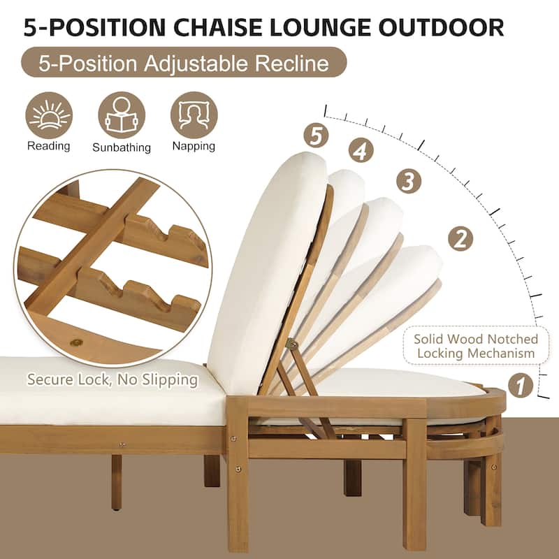 5-Position Adjustable Outdoor Chaise Lounge with Arched Backrest by Leisure Zone