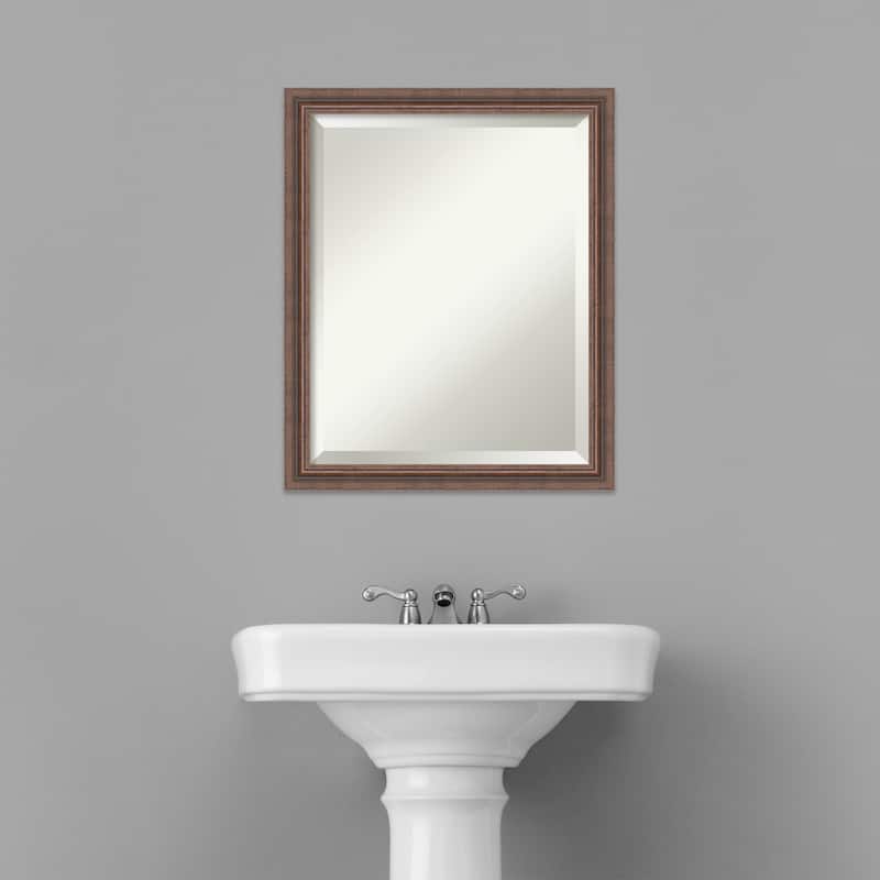 Beveled Wood Bathroom Wall Mirror - Distressed Rustic Brown Frame - Distressed Rustic Brown