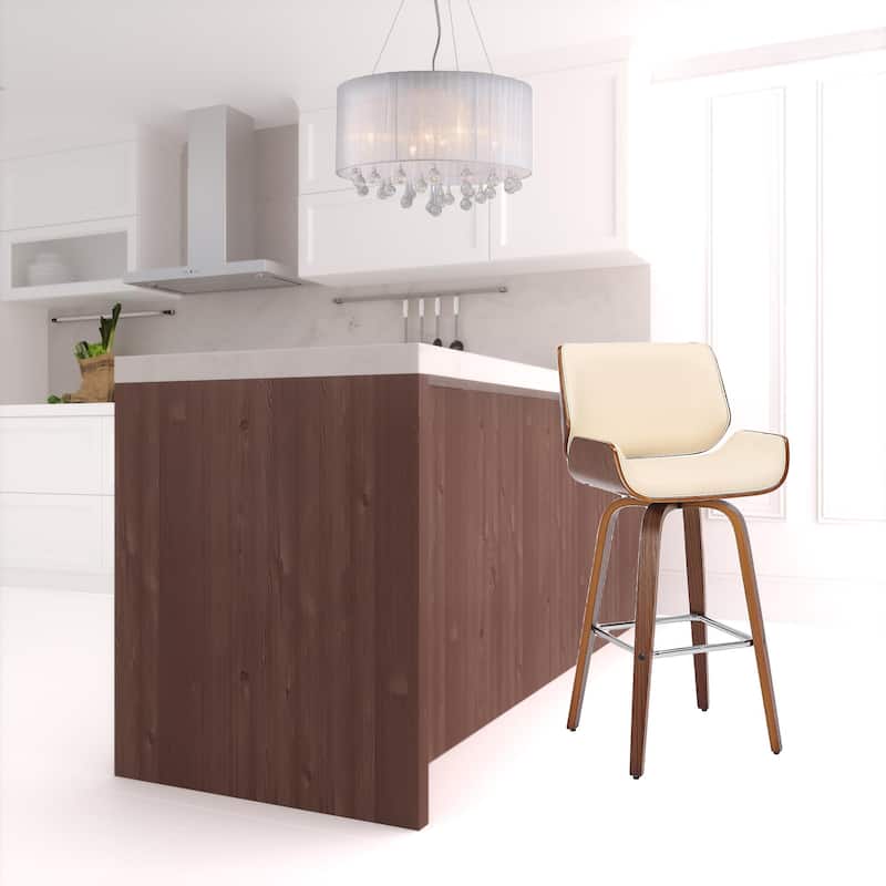 HomeRoots 42" Cream Faux Leather And Solid Wood Swivel Bar Height Chair - 20 x 42 x 20