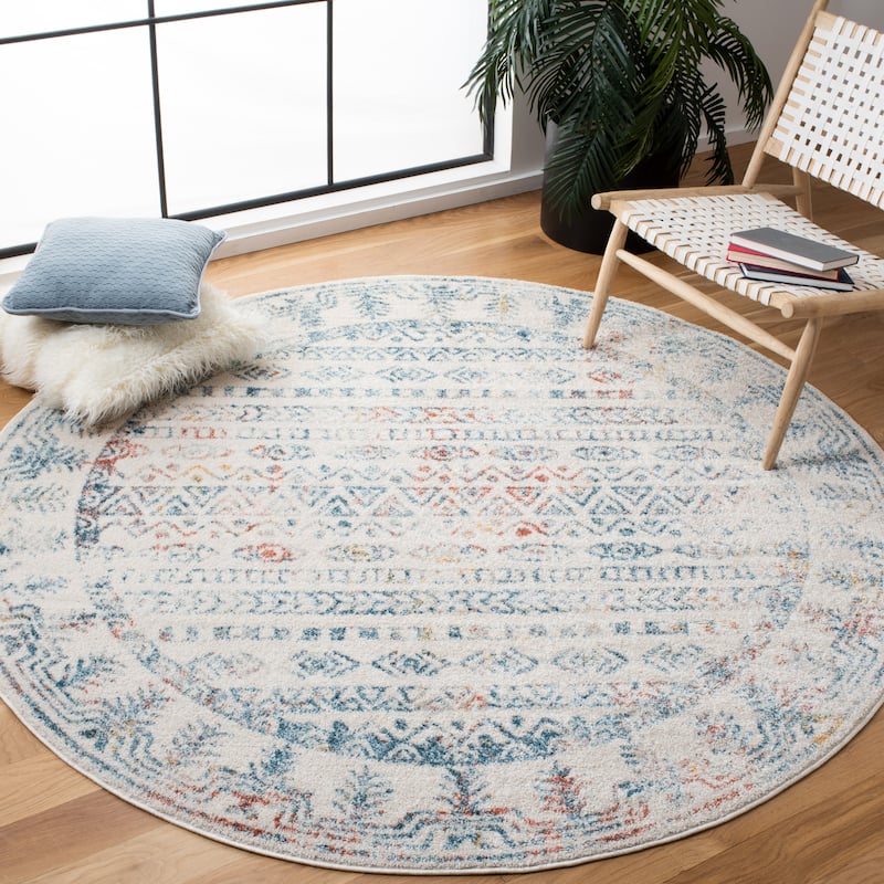 SAFAVIEH Tulum Luna Moroccan Boho Rug - 6'7" Round - Ivory/Rust
