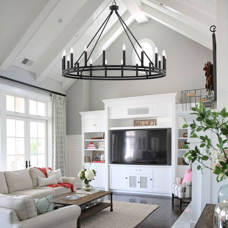 Acroma 48In Modern Farmhouse 18-light Wagon Wheel Candle Chandelier with UL Certified - 48'' W x 48'' D x 36'' H
