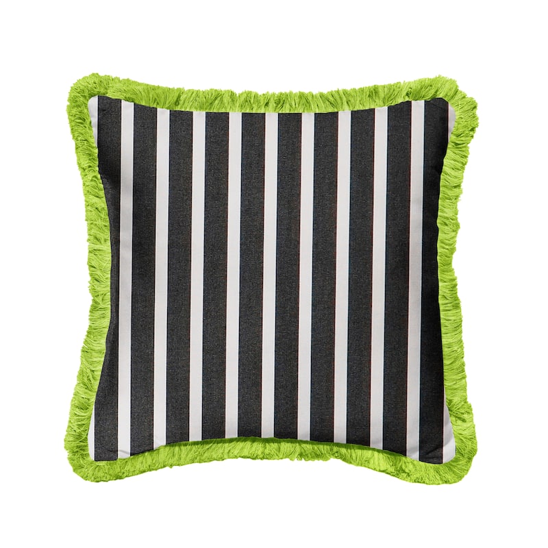 Sunbrella Shore Classic and Amande Fringe Indoor/ Outdoor Pillow - 18 in x 18 in