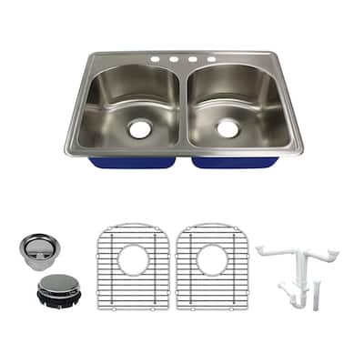 Transolid K-MTDD33229-4 Meridian 33" Drop In Double Basin Stainless - Brushed Stainless Steel
