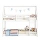 preview thumbnail 7 of 10, White Twin Over Twin House Bunk Bed with Ladder & Headboards, Rubber Wood Floor Bed Frame with Safety Guardrails for Kids