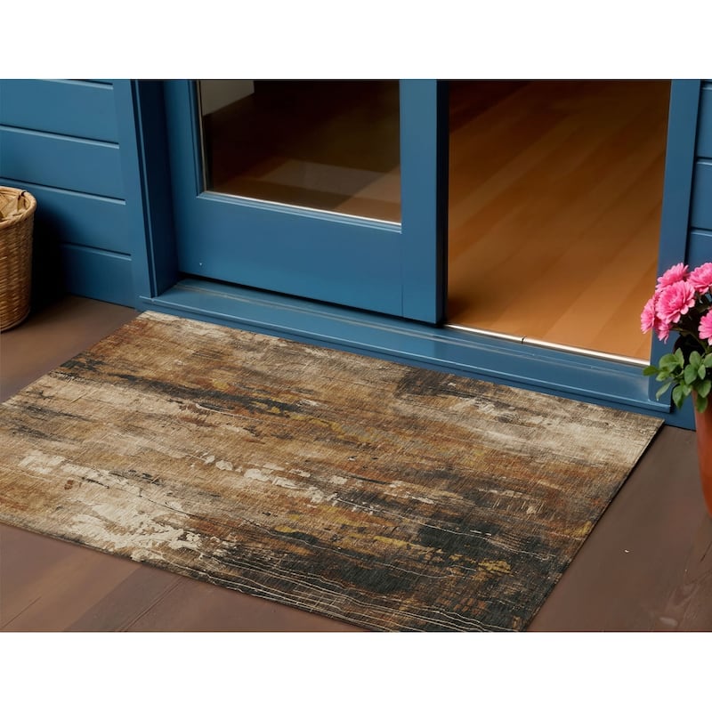 HomeRoots Abstract Transitional Rectangle Outdoor Rug - 3' x 5'