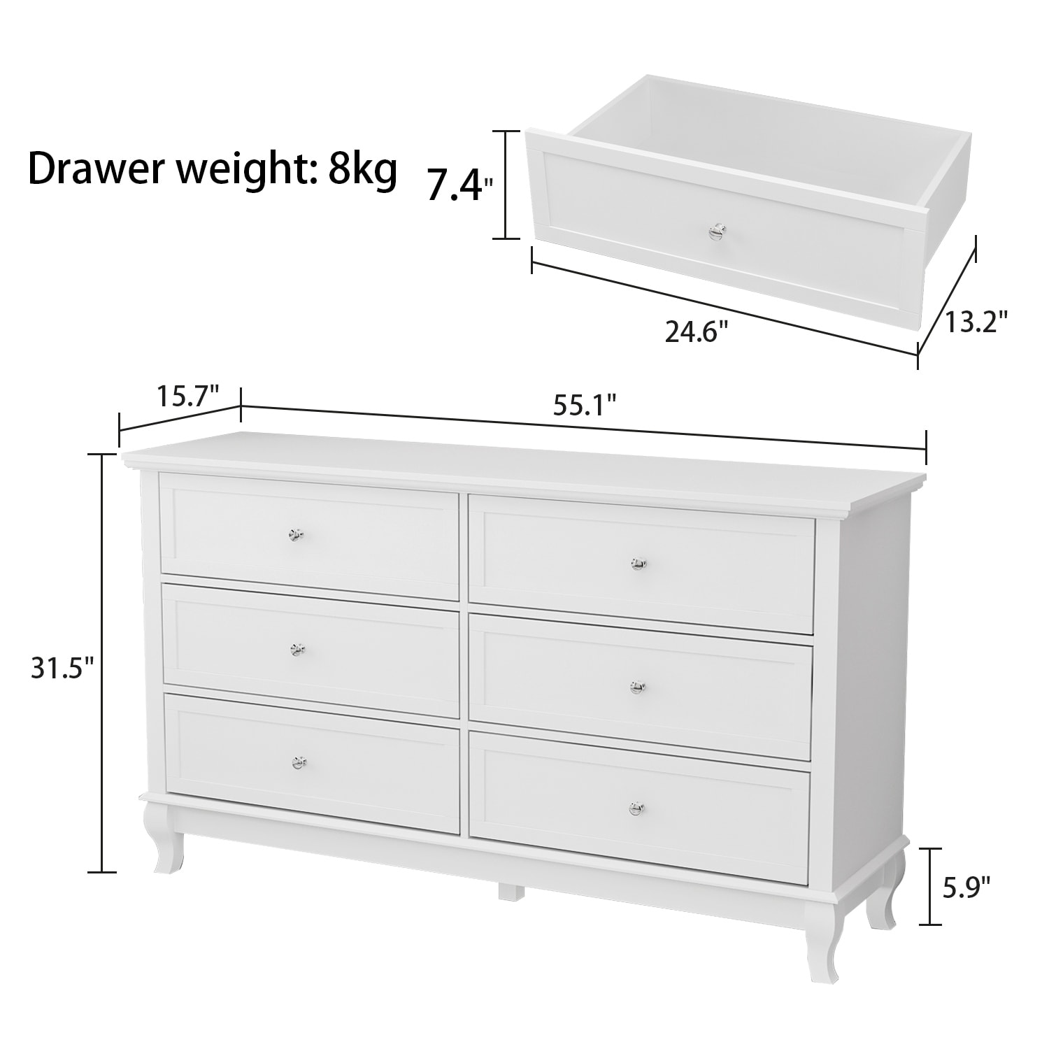 Dresser for Bedroom with Deep Drawers Wooden 6 Drawer Double-image
