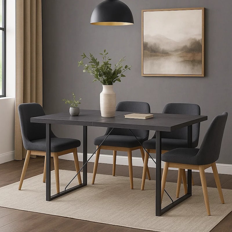 Dining Table with Rectangular Metal Inserted Top and Sled Base, Gray