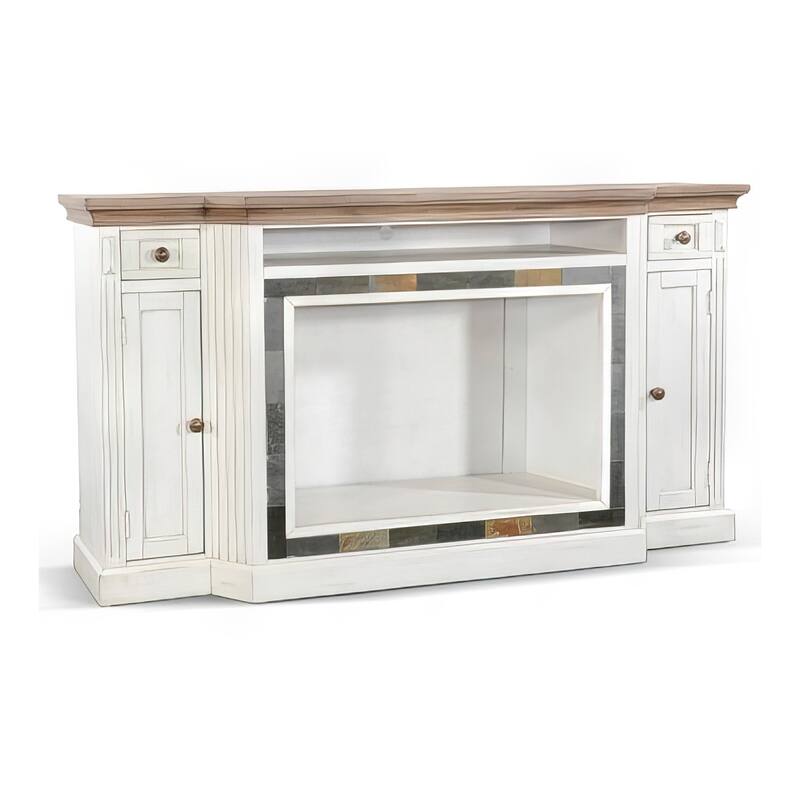 Lio TV Media Entertainment Console, Slate Inlay White Brown 72 Inch