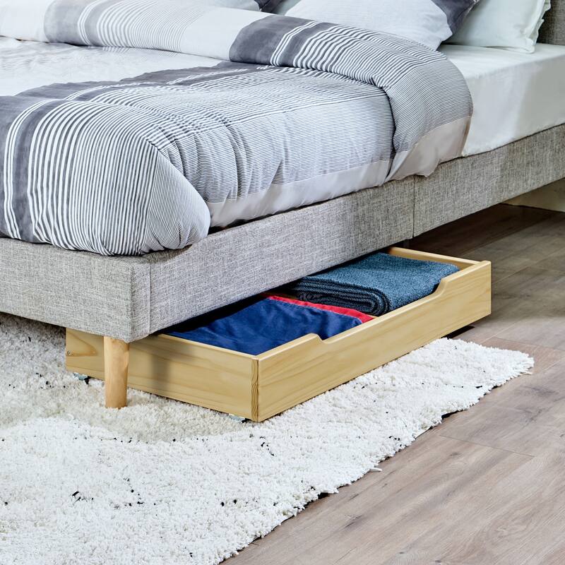 MUSEHOMEINC Solid Wood Under Bed Storage Drawer with 4-Wheels,,Suggested for Queen & King Platform Bed