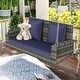 preview thumbnail 4 of 47, 2-Person Wicker Hanging Porch Swing with Chains, Cushion and Pillow