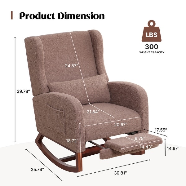 dimension image slide 4 of 10, HOMYKA Teddy Nursery Rocking Chairs with Foot Rest