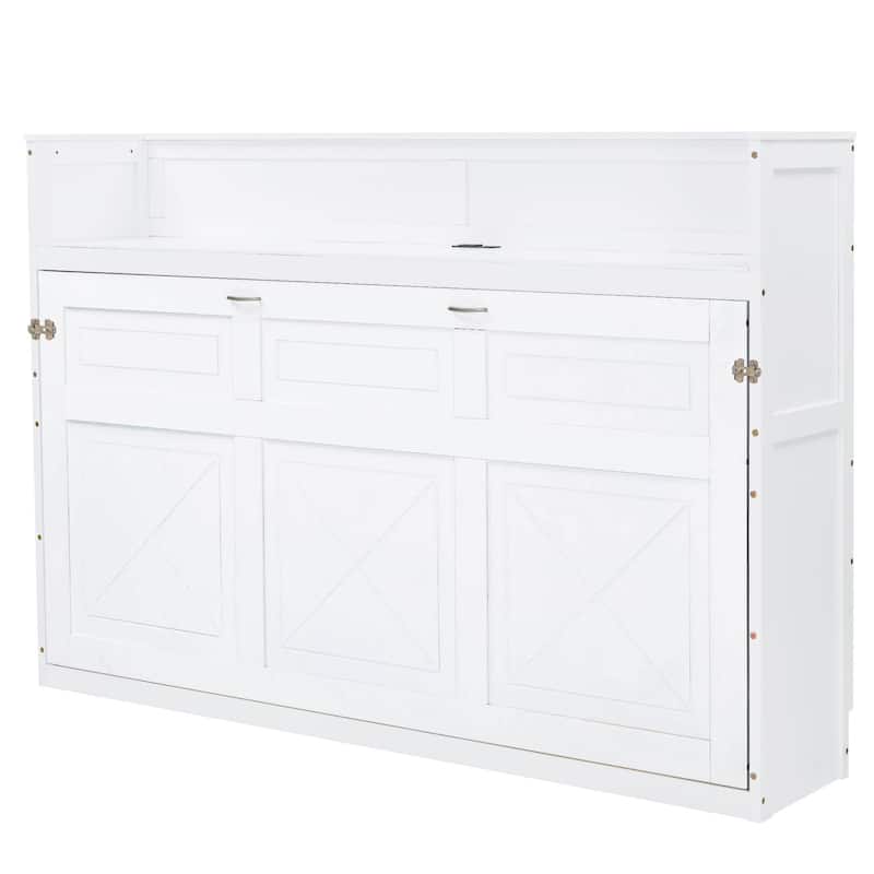 Twin XL Size Murphy Bed with Desk,LED Light