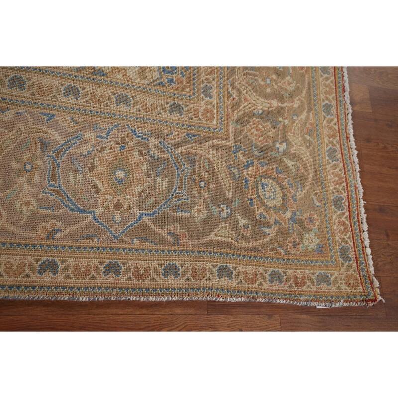Traditional Mashad Vintage Persian Rug Bedroom Handmade Wool Carpet - 7'10" x 11'0"