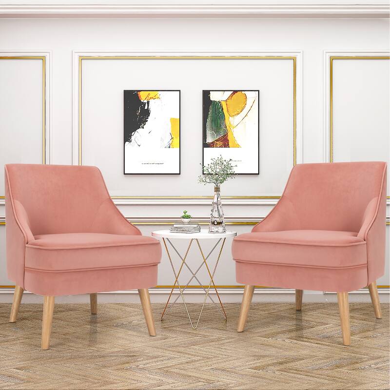 Costway Set of 2 Accent Chairs Velvet Single Sofa Chair w/Rubber Wood