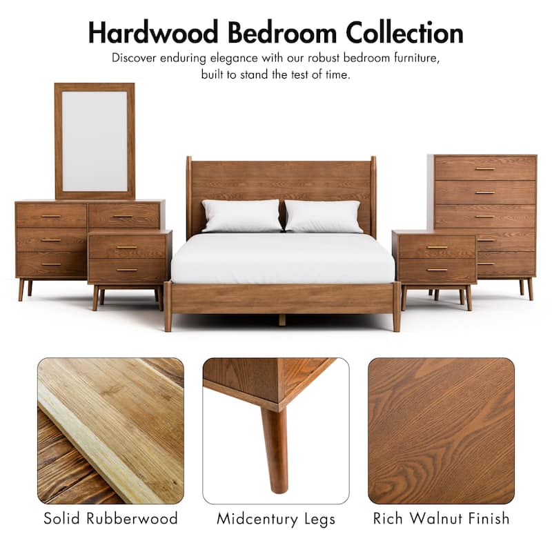 Furniture of America Beau Midcentury 2-Piece Walnut Platform Bed and Nightstand Set