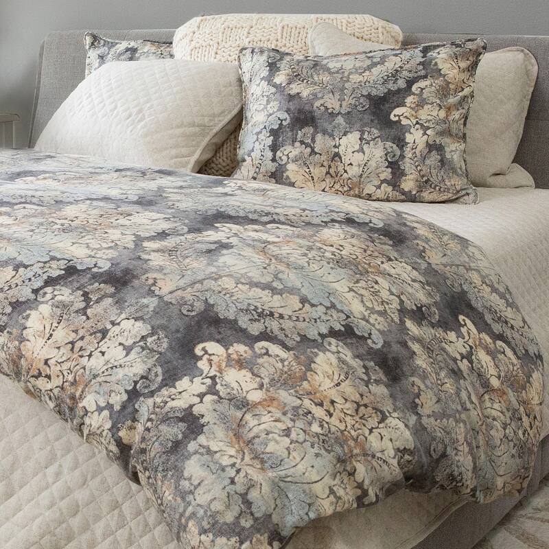 HiEnd Accents Victoria Smoky Damask Washed Linen Romantic Modern 3 Piece Duvet Cover Set