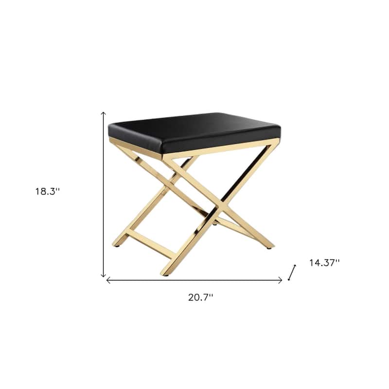 HomeRoots 21" Black and Gold Faux Leather Vanity Chair - 20.7 in. x 18.3 in. x 14.37 in.