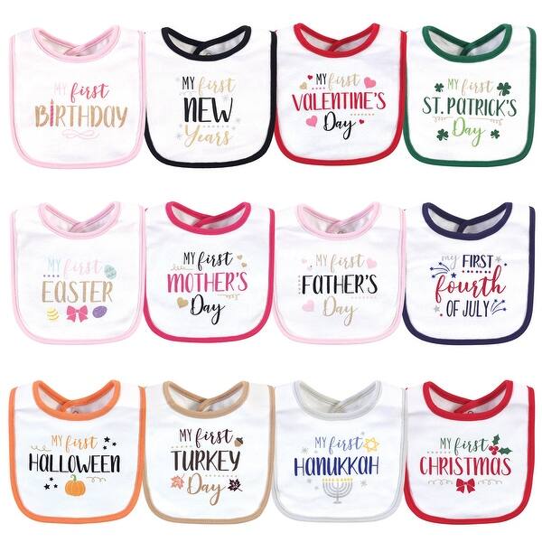 slide 1 of 1, Little Treasure Baby Girl Cotton Bibs 12pk, Holiday Fancy Girl, One Size - Holiday Fancy Girl - One Size One Size - Holiday Fancy Girl
