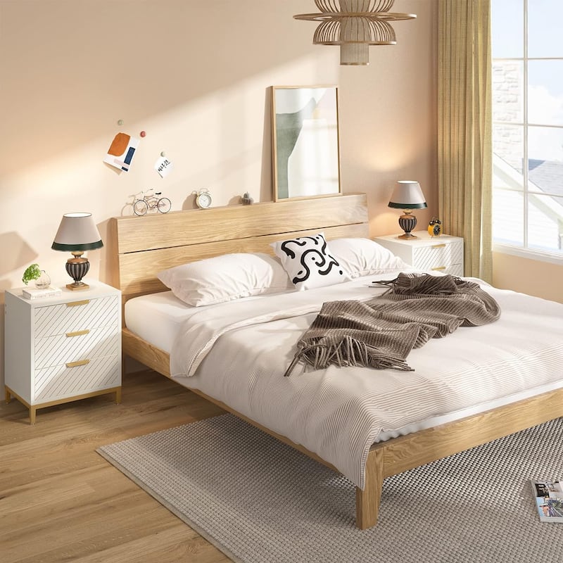 Night Stands for Bedrooms, Nightstands with 3 Drawers for Living Room
