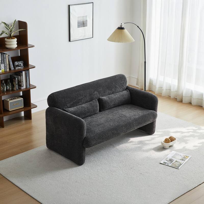 Stylish Velvet 2 Seat Sofa Accent Sofa with Lumbar Pillow, Loveseat Sofa Couch with Wood Frame for Living Room