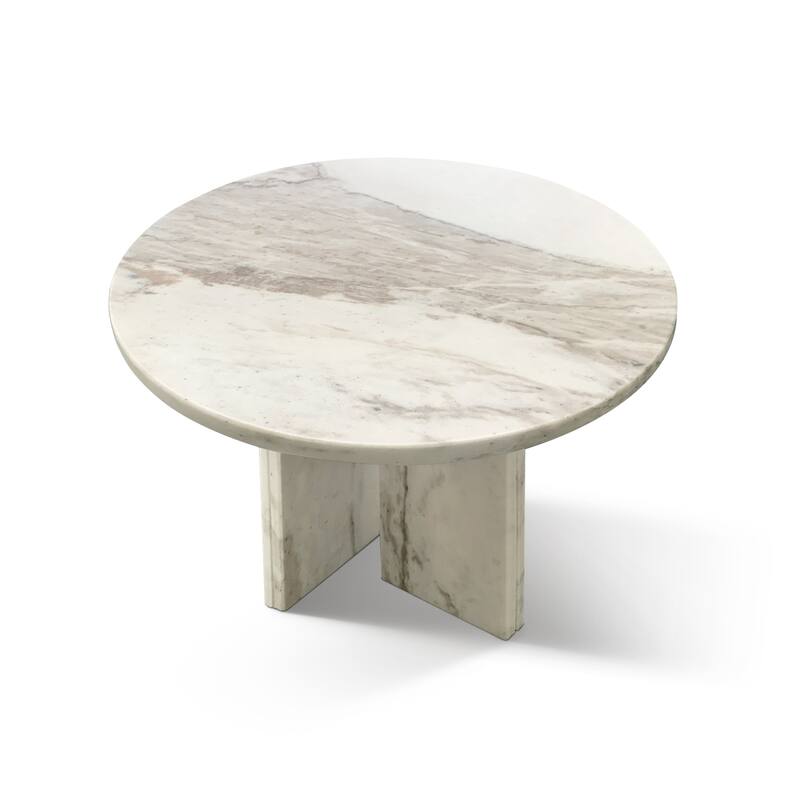 Roomfitters Round Marble Coffee Table, Natural Stone Side Table for Living Room, Solid Marble Accent Table