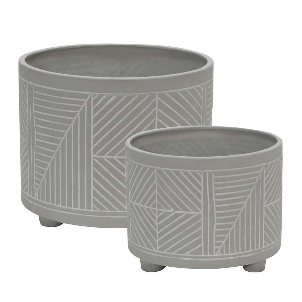 Diamond Footed Ceramic Outdoor Planters - 12" - Gray - Set of 2