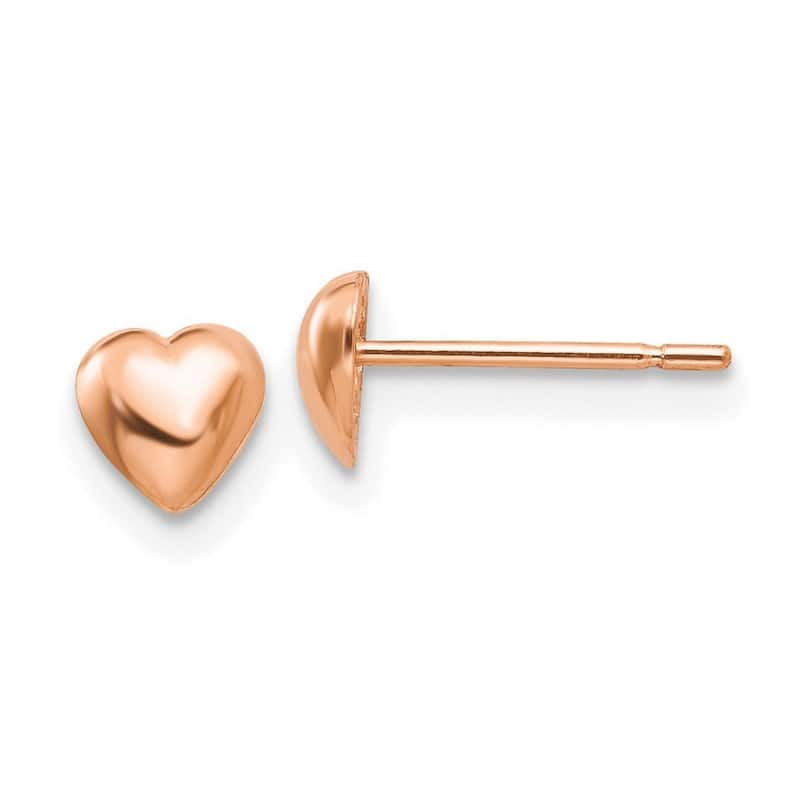 Curata 14k Rose Gold Love Heart Post Earrings High Polish Jewelry Gifts for Women