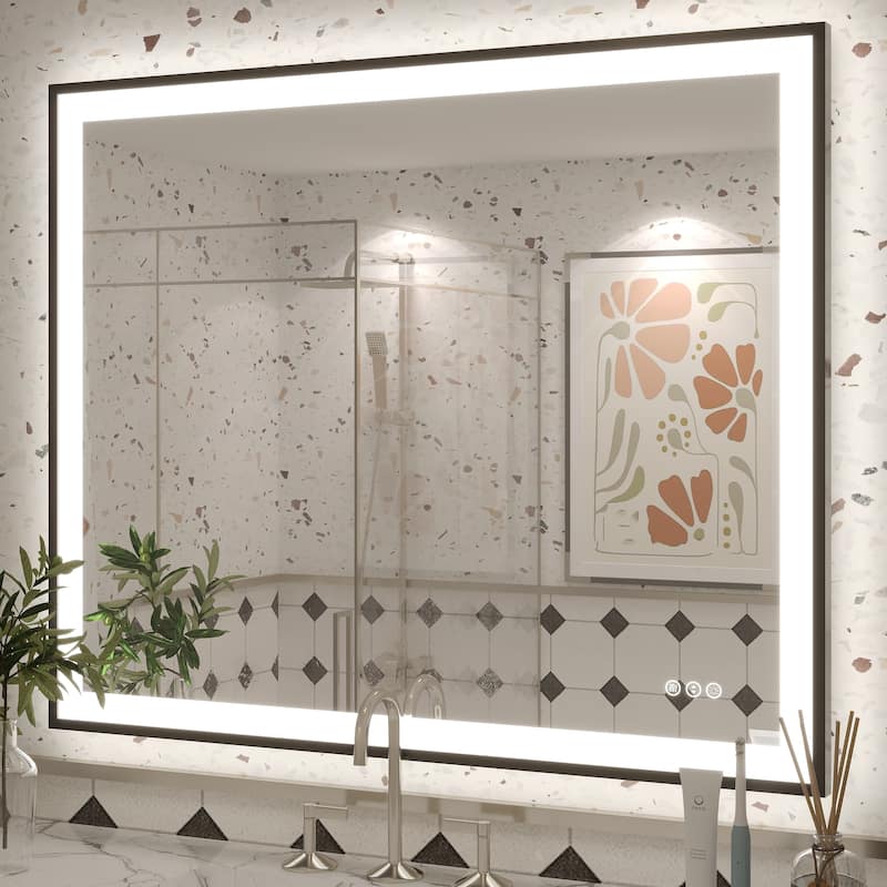 Extra Large Black Frame LED Bathroom Vanity Mirror with 3 Years Warranty and UL Certified - 44x36