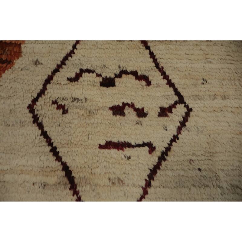 Hand Knotted Oriental 100% Wool Carpet Modern Geometric Beige & Ivories Moroccan Area Rug - 9' 7'' X 6' 10''