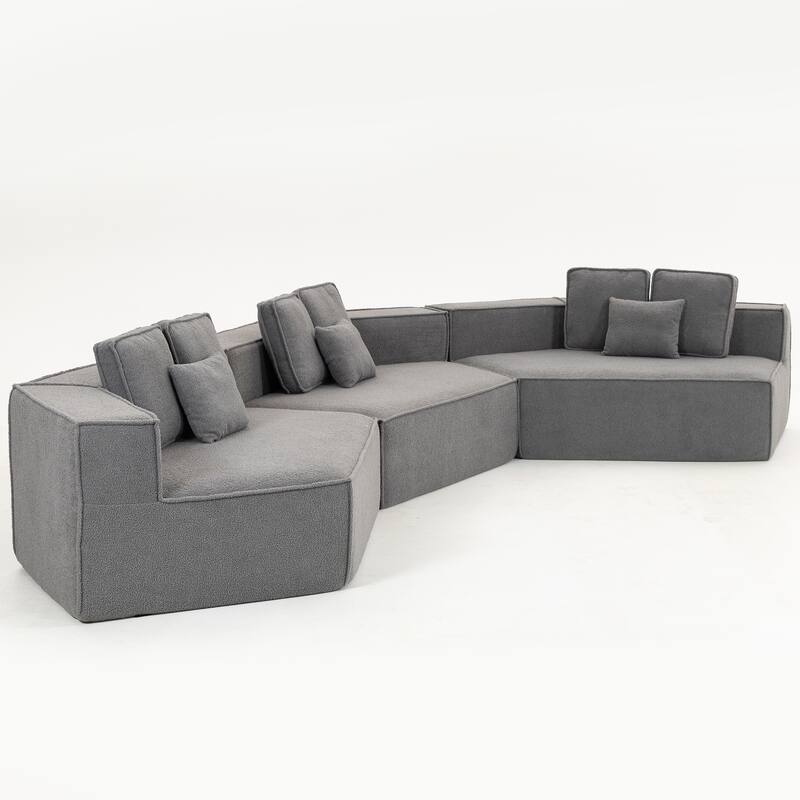 181"Extra Large Multi-Seat Modular Sofa with Teddy Sherpa Fabric,Includes 9 Soft Pillows