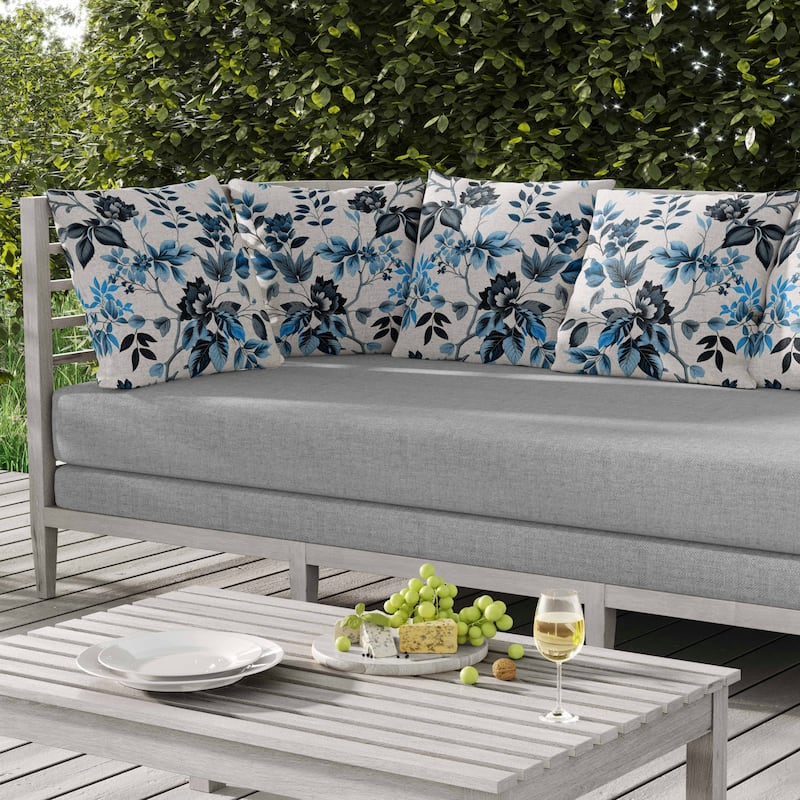 Majestic Gardens Indoor/Outdoor Reversible Throw Pillow White and Blue