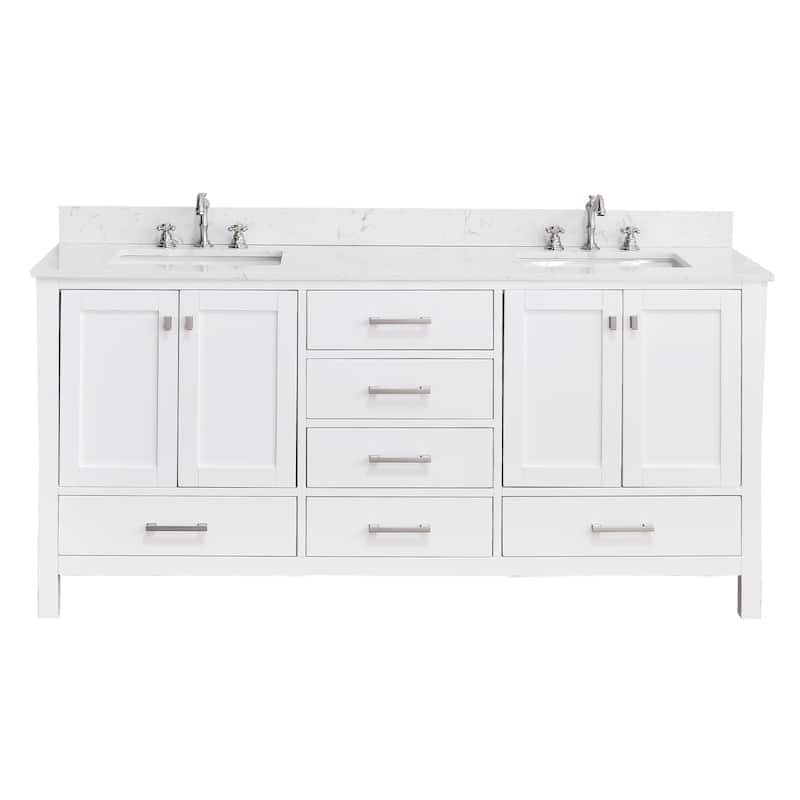 Nephelily 72 inch Transitional White Bathroom Vanity with Top
