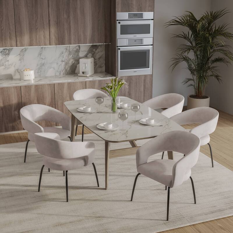 Open Back Dining Chair Upholstered in Leather or Velvet with Iron Legs Set of 4