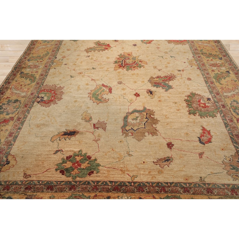 9'7''x12'9'' Hand Knotted Wool Beige Arts & Crafts Oushak Vintage Oriental Rug - 9' 7'' x 12' 9''