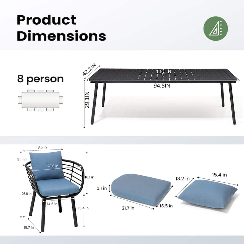 9-PC Outdoor Patio Aluminum Dining Set Table With Dining Chairs Sunbrella Seat&Back Cushions