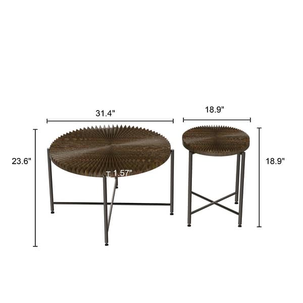 dimension image slide 1 of 2, Crafted Wood Radial Pattern Coffee Table Set