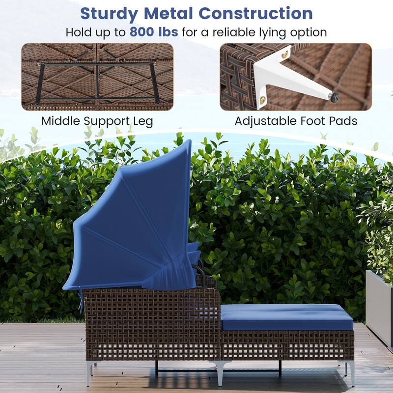 Gymax Outdoor Daybed w/ Retractable Canopy PE Wicker Rattan Patio