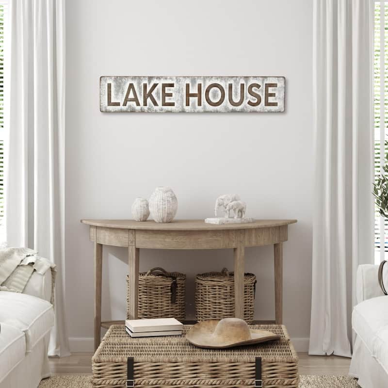 Rectangular Galvanized "Lake House" Wall Sign - 36.25"