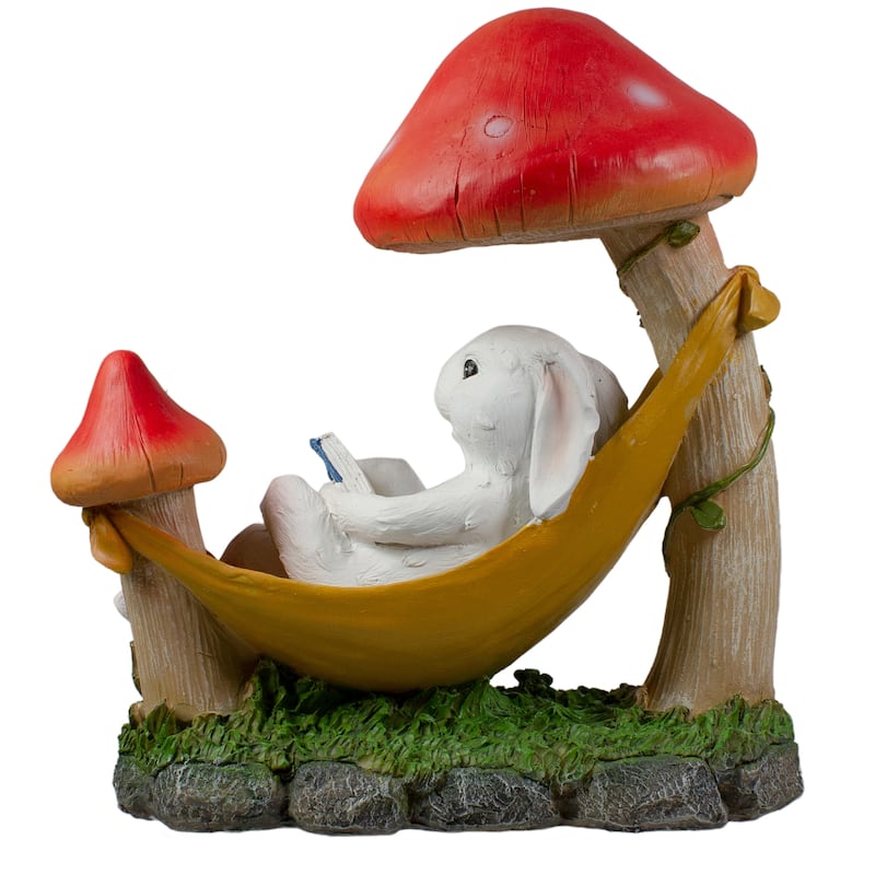 11.75" White Bunny in Hammock Outside Garden Statue