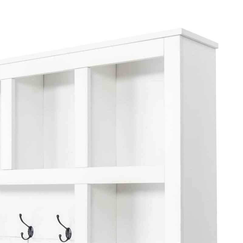 Farmhouse 4-in-1 Hall Tree with Shoe Cabinet, Entryway Storage Bench with 13 Cubbies, Coat Rack w/ Adjustable Shelves & 6 Hooks