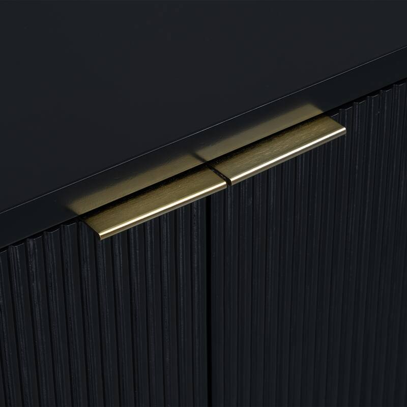 Roomfitters Four-Door Cabinet with Vertical Stripes and Wavy Design, Ideal Storage Solution for Hallway, Living Room