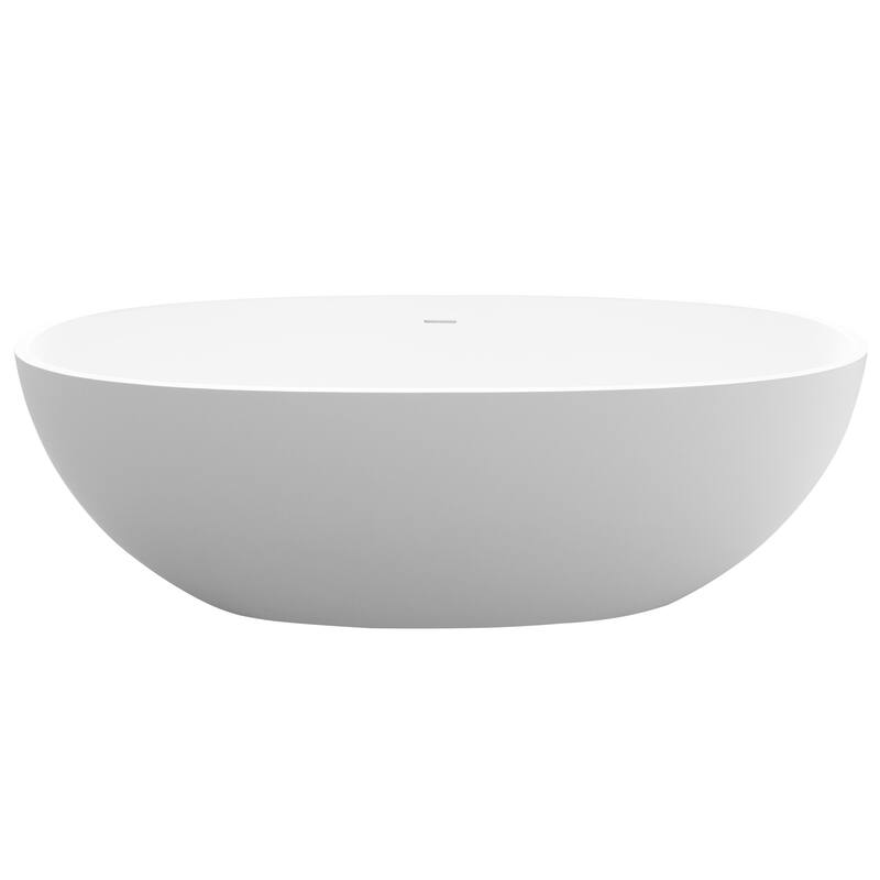 71 in. Freestanding Solid Surface Bathtub in Matte White, Luxury Deep Soaking Tub with Center Drain