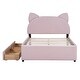 preview thumbnail 39 of 44, Twin/Full Size Upholstered Platform Bed with Cartoon Ears Shaped Headboard and 2 Drawers