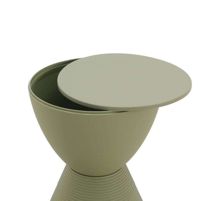Boyd Round Side Table with Ribbed Design Base - Accent Hourglass End Table with Removable Lid for Living Room & Bedroom